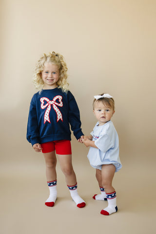 4th of July Tulip Bow Applique Crewneck Sweatshirt