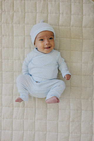 Blue Pointelle Cotton Newborn Knot Hat