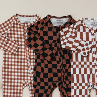 Bamboo Zip Romper | Chocolate Checkered