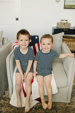 Navy Stripes Ribbed Bamboo Cozy Short Set