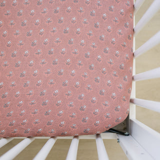 Vintage Pink Floral Muslin Crib Sheet