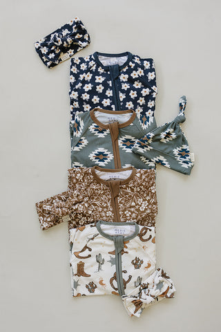 Brown Floral Ribbed Bamboo Zipper