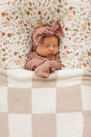 Taupe Checkered Plush Blanket