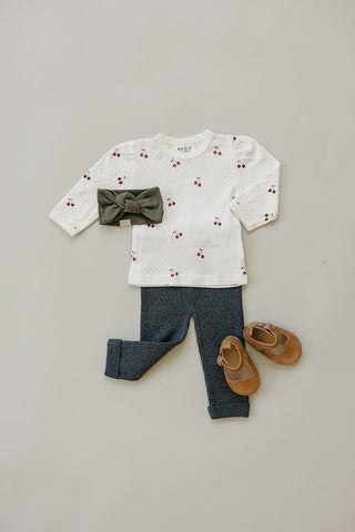 Cherry Pointelle Long Sleeve Tee