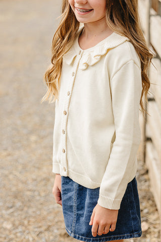 Cream Ruffle Knit Cardigan
