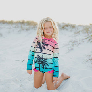 Zip Rash Tropical Tree Swimsuit