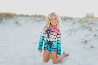 Zip Rash Tropical Tree Swimsuit