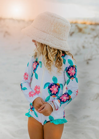 White Turtle Zip Rash Guard Swimsuit