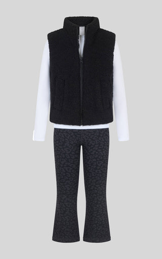 Toddler Girls Sherpa Puffer Vest, Top, Flare Pants 3 PCS Set