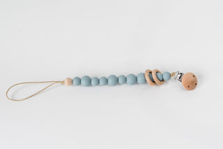 Duck Egg Blue Silicone Bead & Wood Ring Pacifier Clip