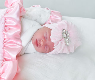 Fancy Feather & Rhinestone Ruffled Baby Headband