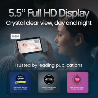Babysense PRO | Non WiFi Video Baby Monitor with 2 Cameras, Split Screen, Night Light & Sound Machine