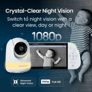 Babysense PRO | Non WiFi Video Baby Monitor with 2 Cameras, Split Screen, Night Light & Sound Machine