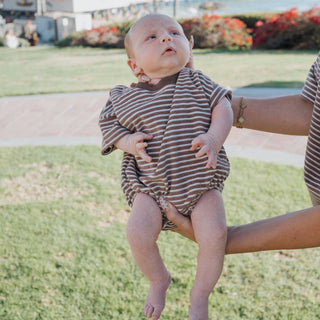Terry T-Shirt Romper | Cola Stripe