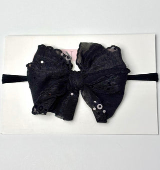 Black Sequin | Skinny Mini Nylon Ruffled Baby Headband