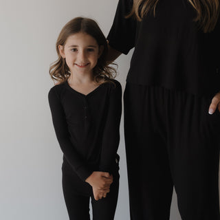 Bamboo Two Piece Pajamas | Ribbed Black