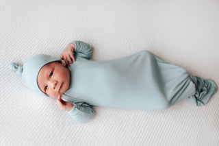 Blue Bird Ribbed Knotted Newborn Gown