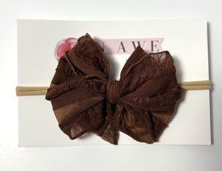 Brown Baby Headband | Skinny Nylon Ruffled Bow