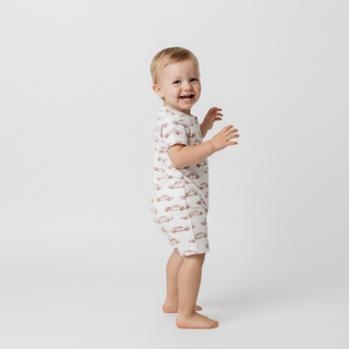 Organic Short Zip Romper - Cars