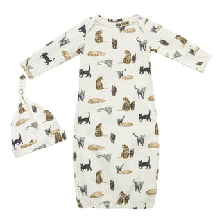 Cat Cotton Stretch Newborn Gown & Hat Set