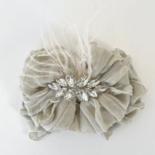 Fancy Feather & Rhinestone Ruffled Baby Headband