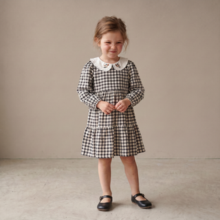 Organic Collar Tiered Dress - Charcoal Plaid
