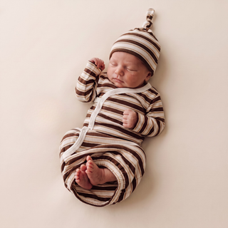 Organic Kimono Infant Sleep Gown - Cocoa Stripe