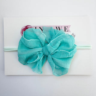 Cool Mint Baby Headband | Skinny Nylon Ruffled Bow