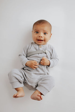 Gray Baby Ribbed Playsuit with pockets