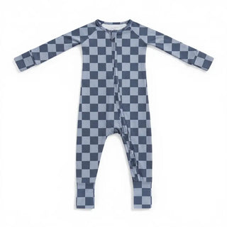 Blue Checker Bamboo Zipper Romper