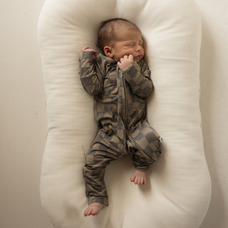 Bamboo Zip Pajamas | Faded Brown Checkerboard