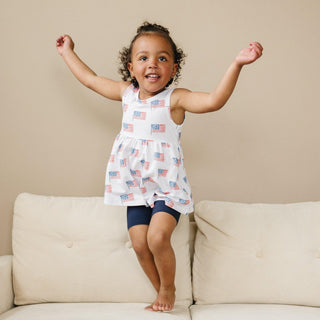 4th of July Flag Print Bamboo Peplum Top & Bike Shorts