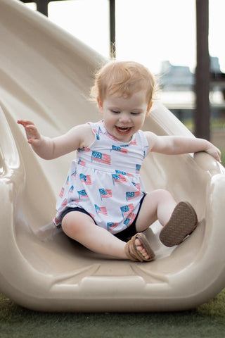 4th of July Flag Print Bamboo Peplum Top & Bike Shorts