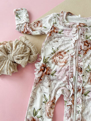 Floral Dreams | Bamboo Ruffle Baby Footie