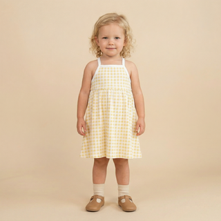 Organic Tie-Back Strap Dress - Dotty Gingham