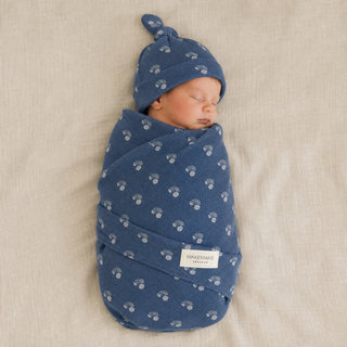 Organic Swaddle Blanket & Hat Set - Indigo Blossom
