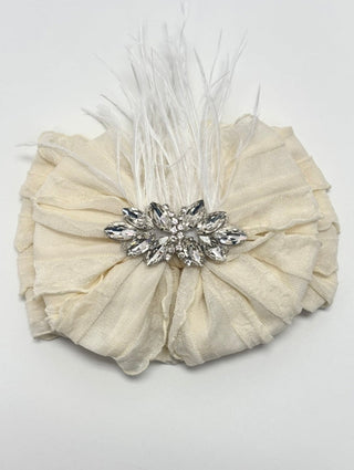 Fancy Feather & Rhinestone Ruffled Baby Headband