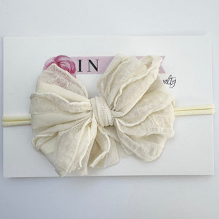Ivory | Skinny Mini Nylon Ruffled Baby Headband