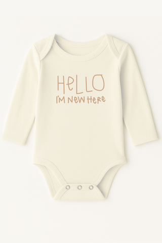 Hello I'm New Here Clay Organic Cotton Baby Bodysuit Long Sleeve