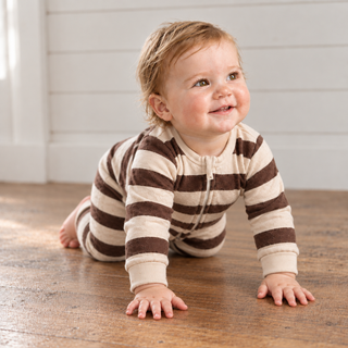 Organic 2-Way Zip Romper - Mocha Stripe
