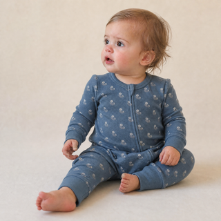 Organic 2-Way Zip Romper - Indigo Blossom