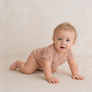 Organic Short Bubble Romper - Coral Stripes