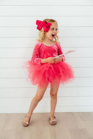 Magenta Velvet L/S Tutu Leotard