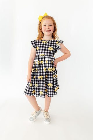 Iowa Plaid Tigerhawk Flutter Twirl Dress
