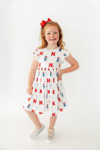 Nebraska White Herbie Husker Flutter Twirl Dress
