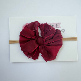 Maroon | Skinny Mini Nylon Ruffled Baby Headband