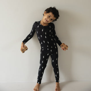 Bamboo Two Piece Pajamas | Midnight Lightning Bolt