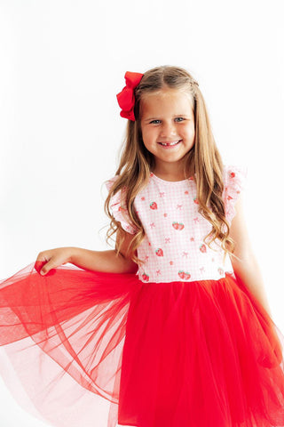Summer Strawberries Flutter Sleeve Tutu Dress