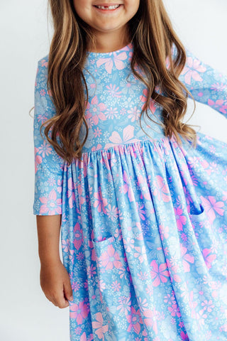 Garden Giggles 3/4 Sleeve Pocket Twirl Dress