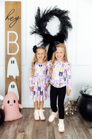 Tied with a Boo Lavender L/S Pocket Twirl Dress